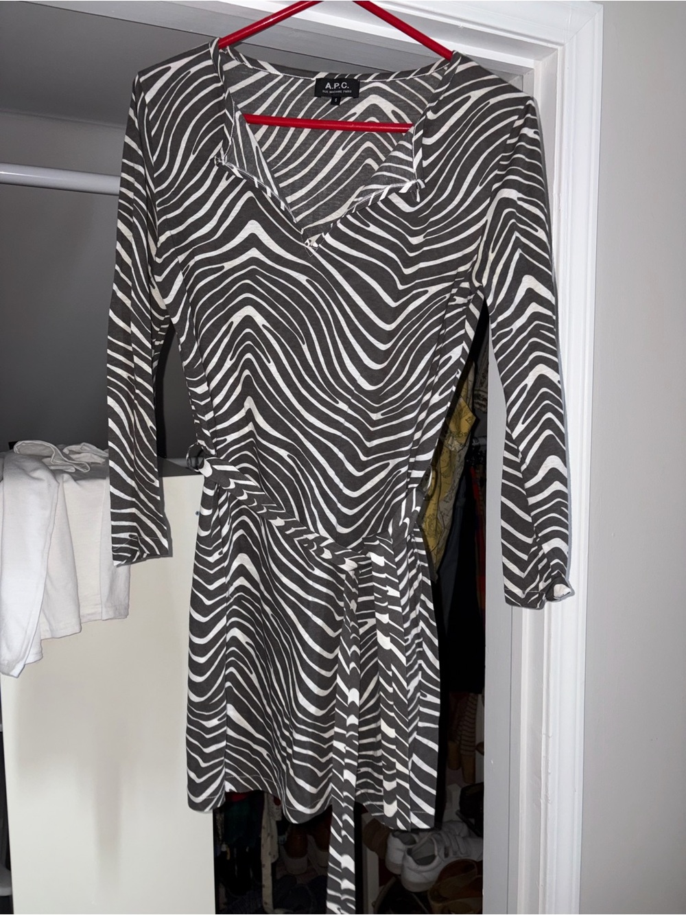APC Women's Black & White Zebra Print Long Sleeve Dress